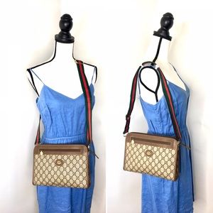 Authentic Gucci brown monogram coated canvas crossbody bag